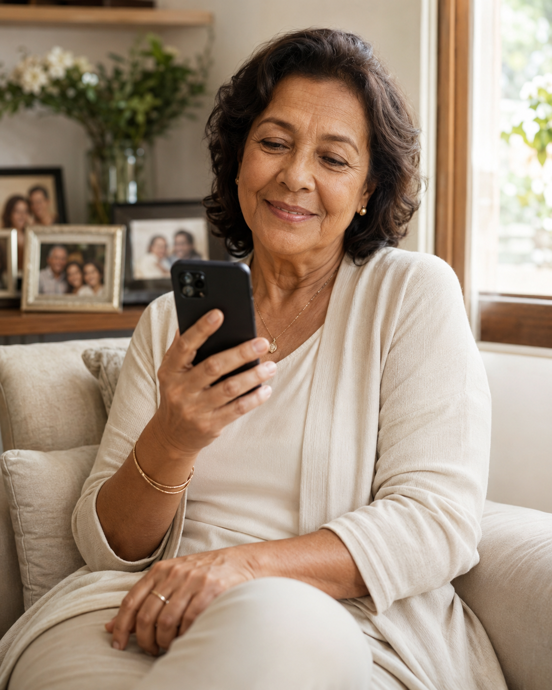 Person receiving a VozViva invitation through WhatsApp at home.