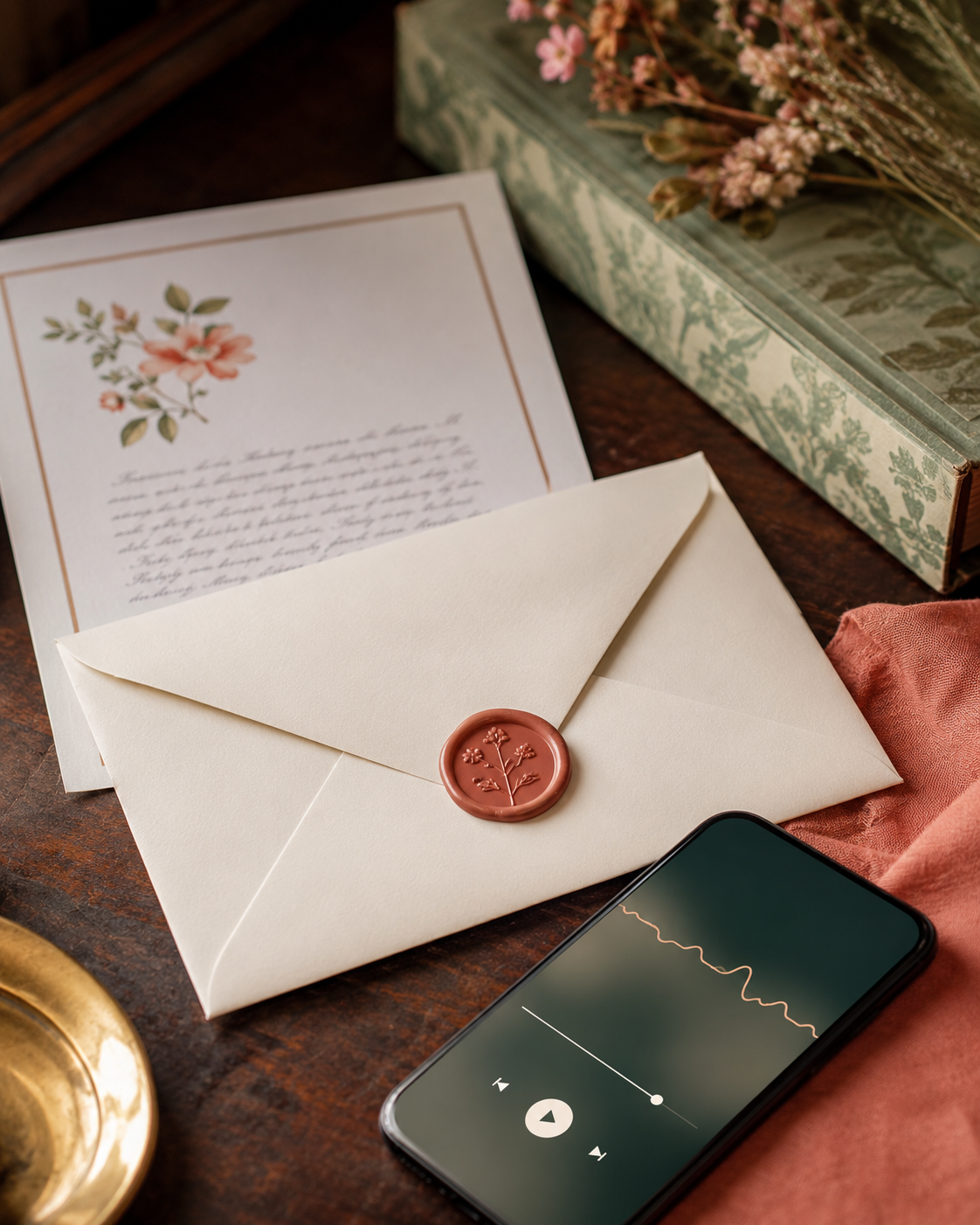 Sealed letter with an elegant envelope and a private QR Code for audio.